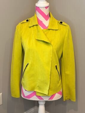 Solitaire Faux Suede Moto Jacket Chartreuse Yellow Size S Women's Asymmetrical